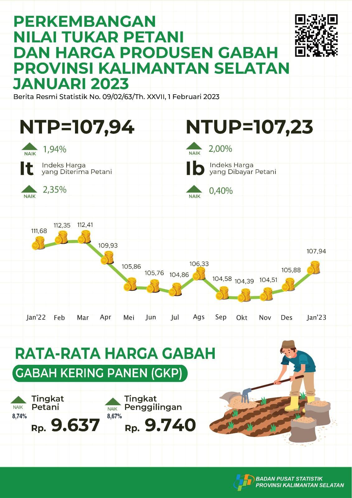 Perkembangan Nilai Tukar Petani dan Harga Produsen Gabah Januari 2023