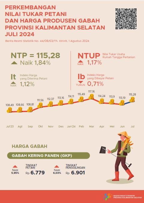 Perkembangan Nilai Tukar Petani dan Harga Produsen Gabah Juli 2024